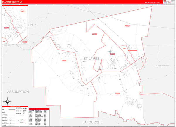 St. James Parish (County), LA Zip Code Wall Map